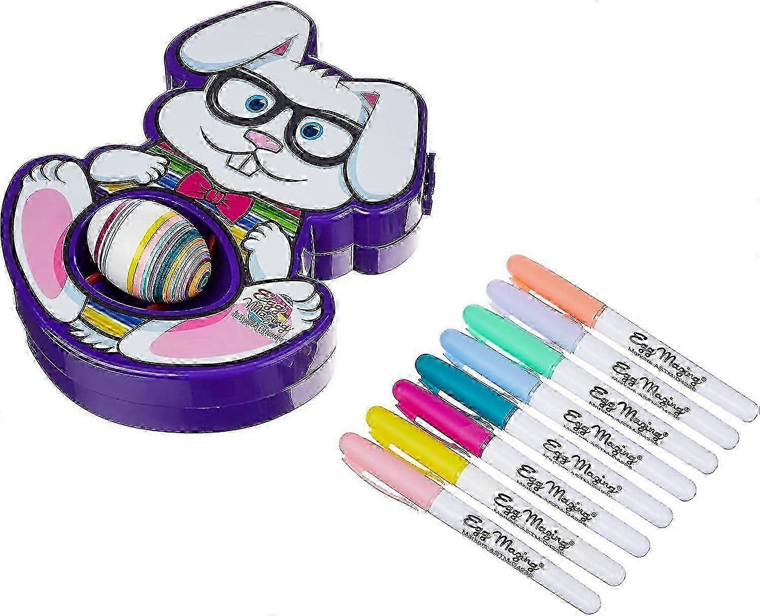 The Easter Egg Decorating Set - Features Bunny Egg Spinner and Art Supplies with 8 Vibrant Quick Dry Markers for Creative Fun