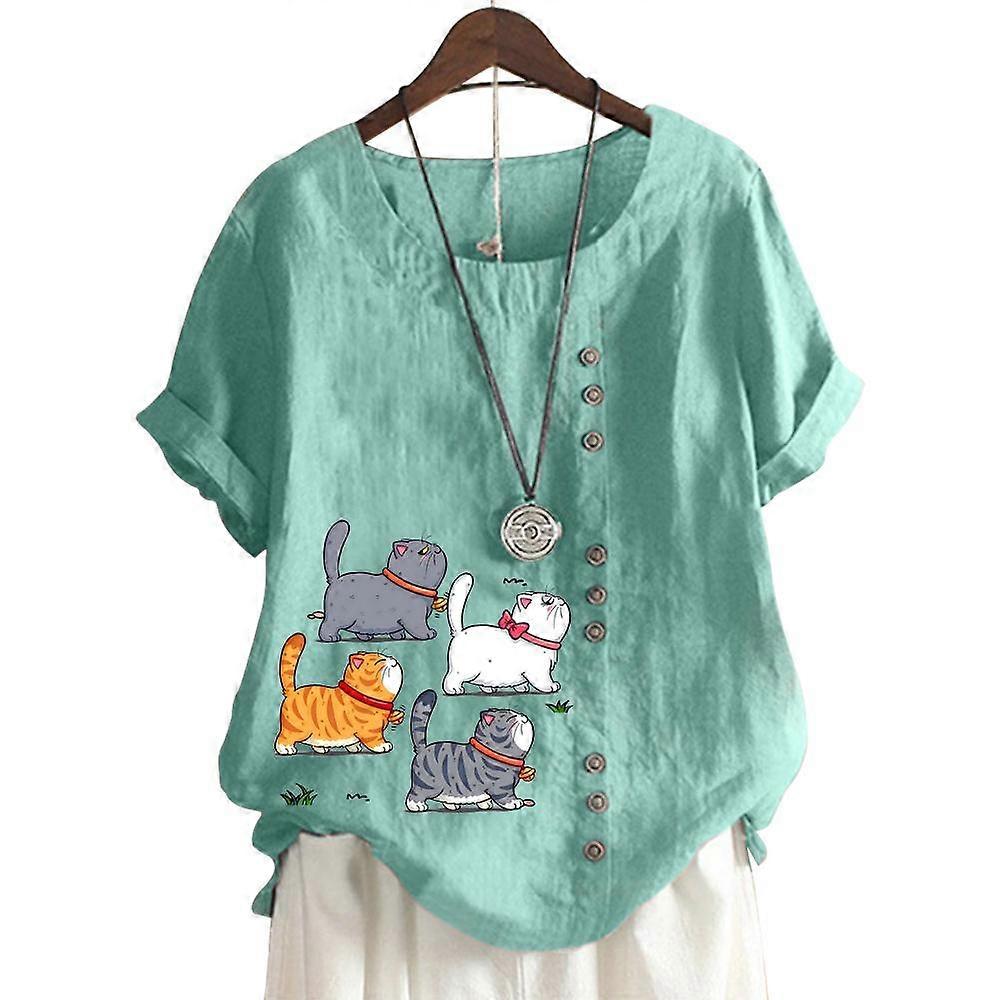 Ladies' Round Neck Short Sleeve Top with 11 Colorful Floral Designs
