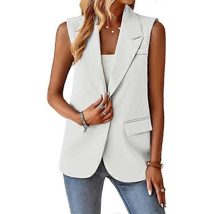 GMXIA Women's Vintage Casual Solid Color Print Summer Spring Sleeveless POLO Neck Jackets & Coats Temperament Suit Vest for Women