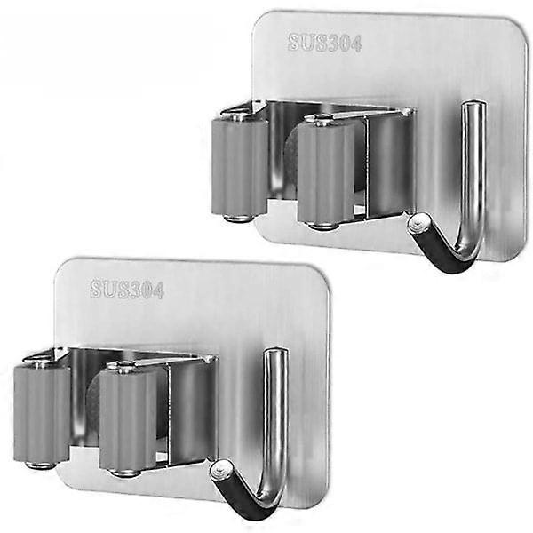 Θήκη σφουγγαρίστρας σκούπας, αυτοκόλλητη λαβή βούρτσας από ανοξείδωτο χάλυβα 2 πακέτων με κρεμάστρα γάντζου