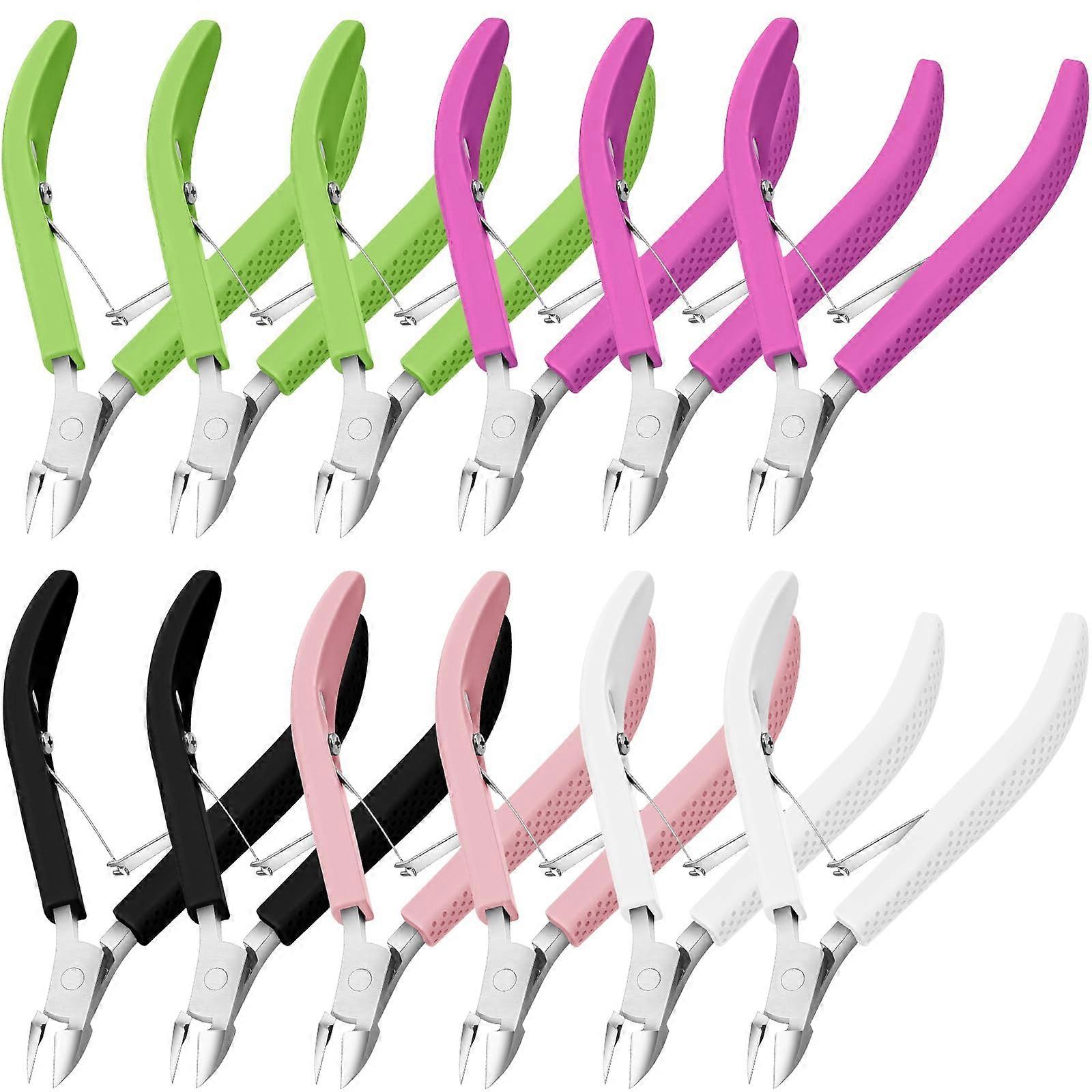 Cuticle Nippers 12 Pack Upgraded Trimmer Kit Stainless Steel With Non-Slip Silicone Handle For Fingernails And Toenails
