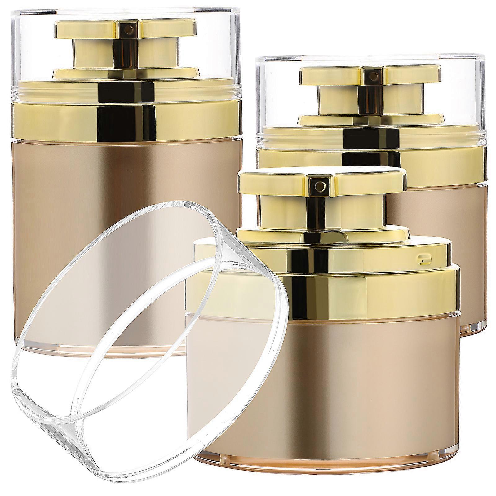 3pcs Airless Pump Jars Refillable Cosmetic Containers for Moisturizers, Creams & Lotions – Travel Friendly Vacuum Dispenser Bottles