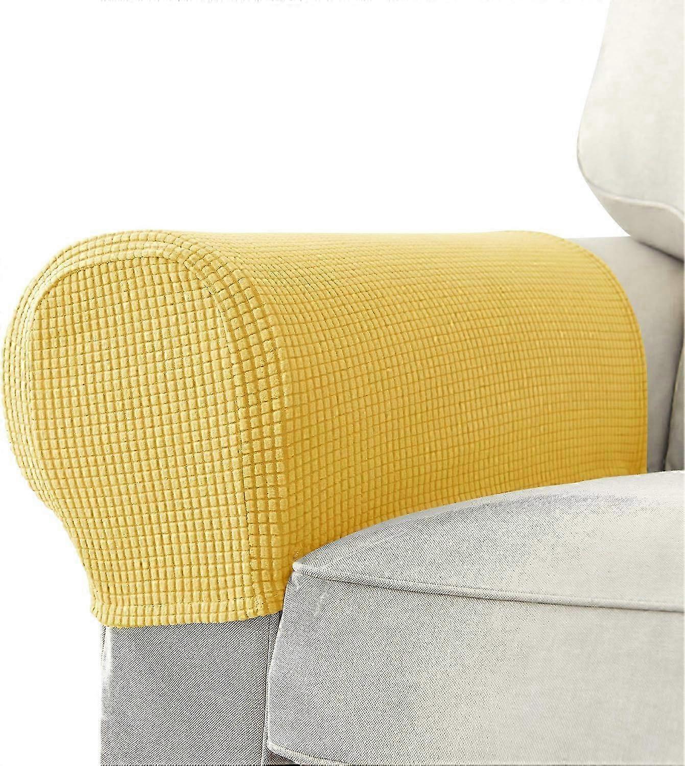 Set of 2 Jacquard Stretch Armchair Armrest Covers Anti-Slip Furniture Protector Slipcovers for Recliners and Sofas