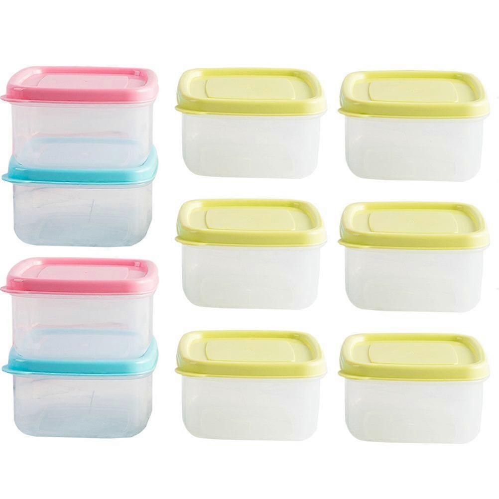 10pcs 250ml Mini Plastic Crisper Square Food Container Kitchen Lunch Boxes Sealed Box for Refrigerator Microwave Oven (Random Color)