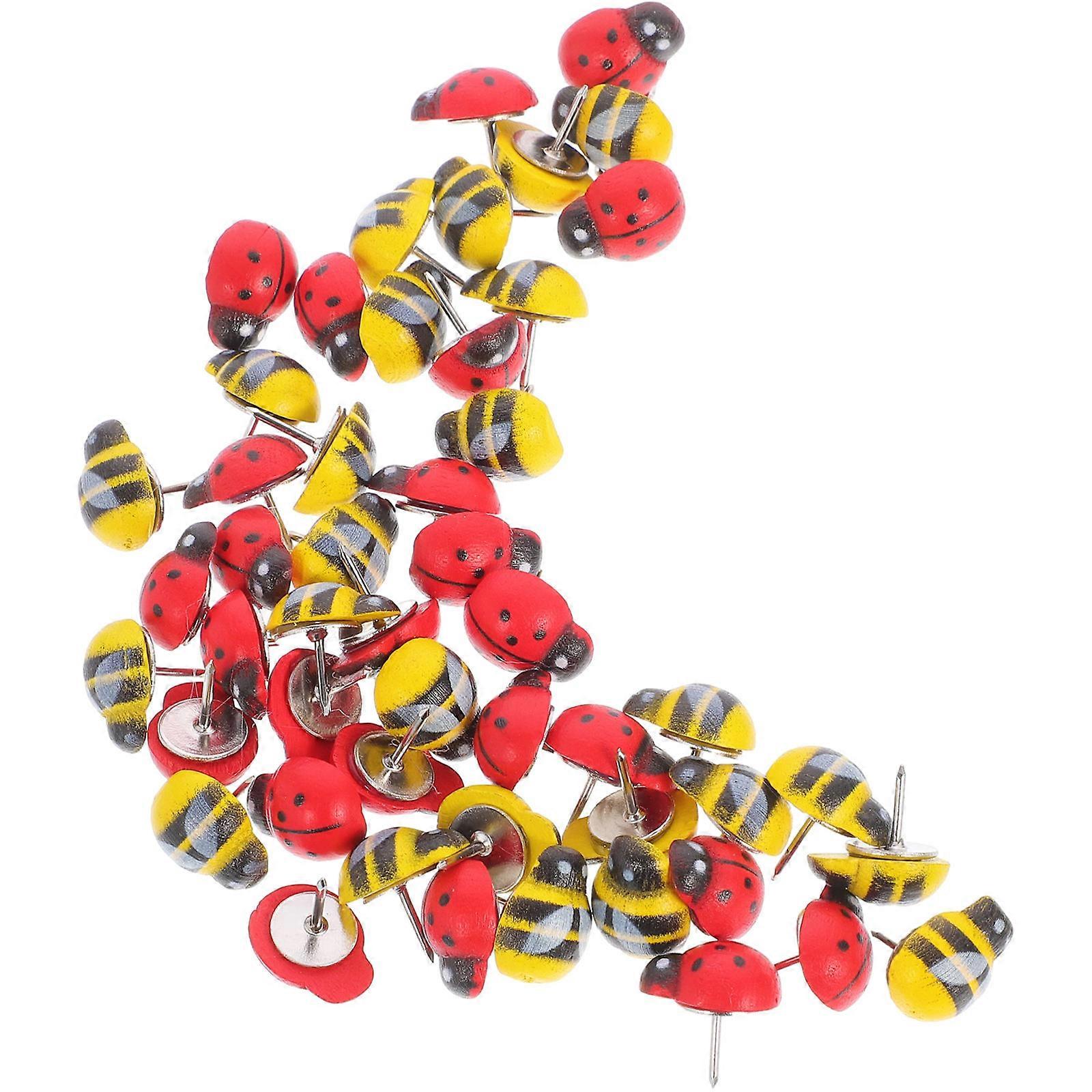 50pcs Animal Shaped Thumb Tacks, Cute Replaceable Push Pins for Cork Board, Home Decor, Art Projects, Geography Lessons, Travel Photos – Includes Bees
