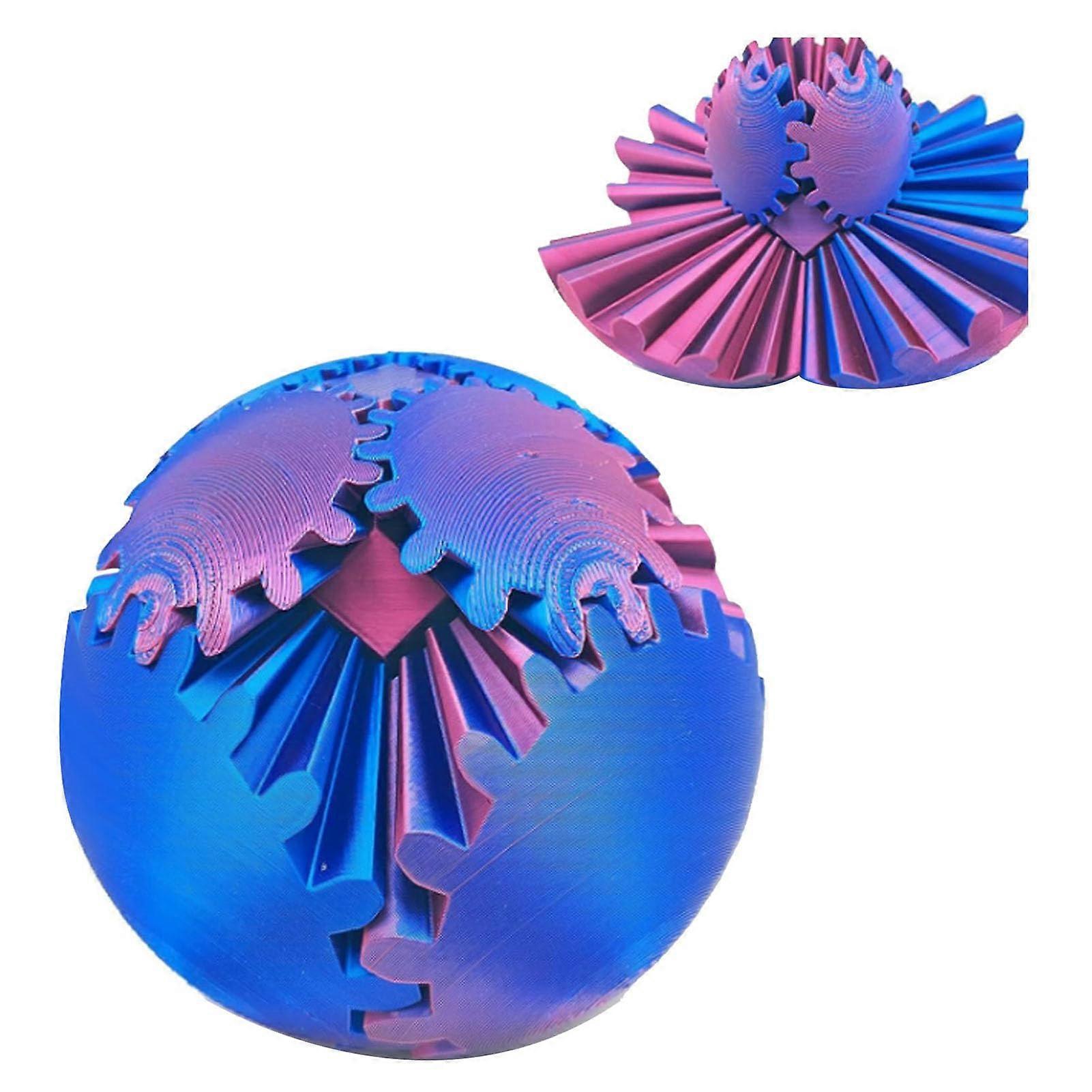3D Printed Equipment Ball Desk Toy for Stress Relief and Anxiety Management, 2.8 Inches, Portable Rotary Gear, Blue Red