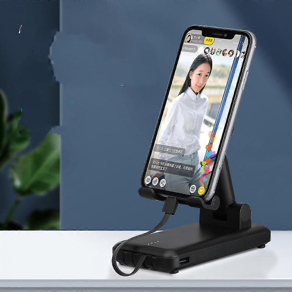 Adjustable Mobile Phone Stand and Tablet Holder with Built-in Power Bank, Foldable Design, Sturdy Base for Enhanced Stability, Black Color