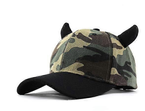 Cotton Baseball Cap: Adjustable Camouflage Baseball Cap With Horn Decor For Men Women - Unisex Stylish Outdoor Sports Hat For Camping Hiking Travel