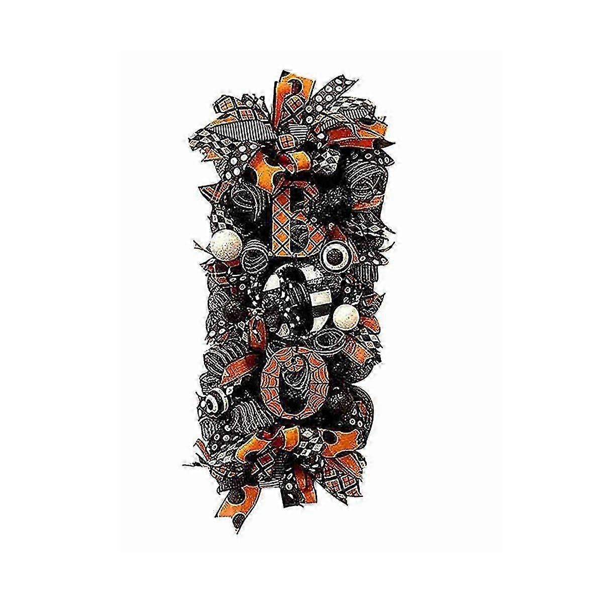 Halloween Wreath for Front Door, Fall Wreath with Spider, Mesh and Ribbons