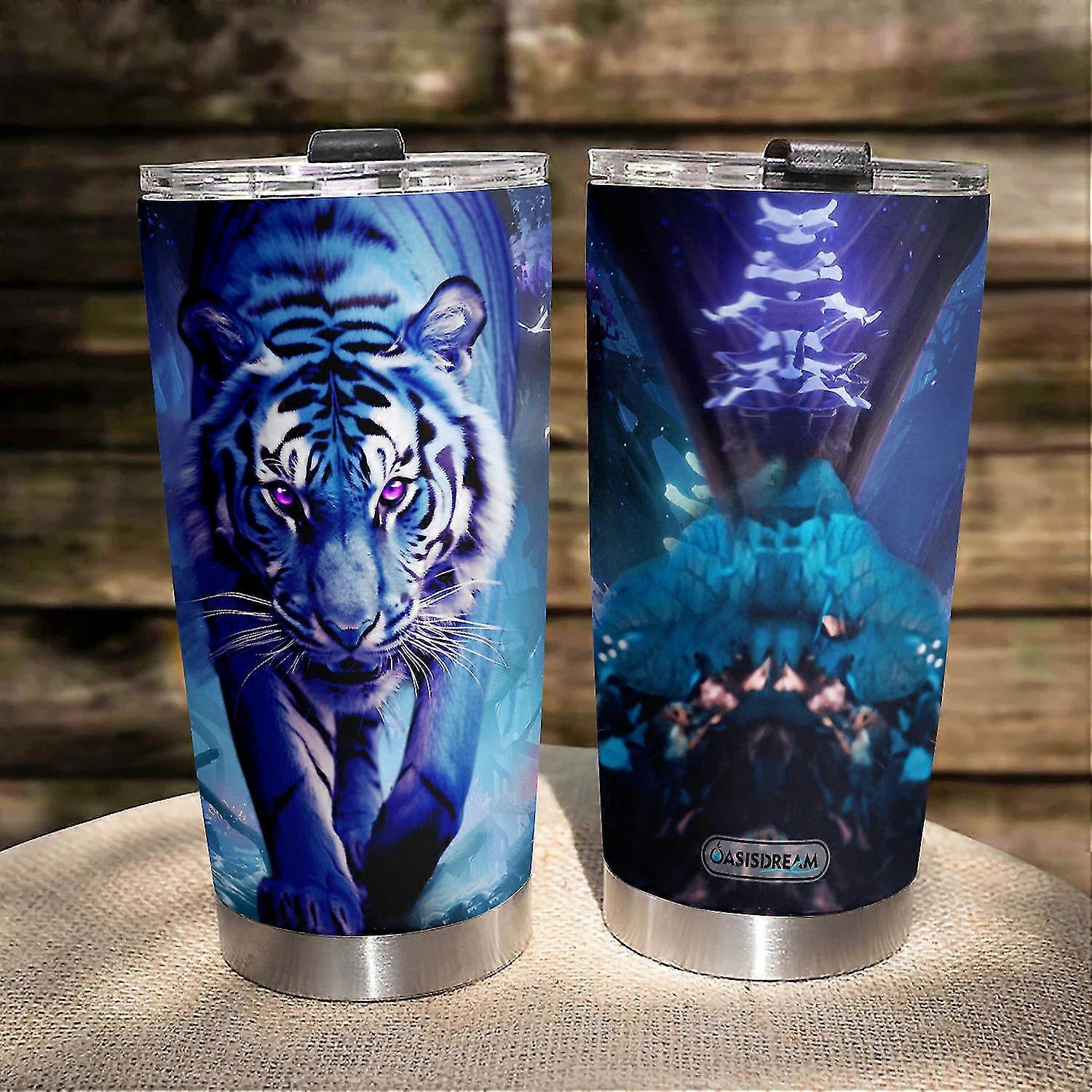 Tasse à gobelet isolée sous vide en acier inoxydable Tiger Print 20oz avec couvercle adaptée à toutes les marques
