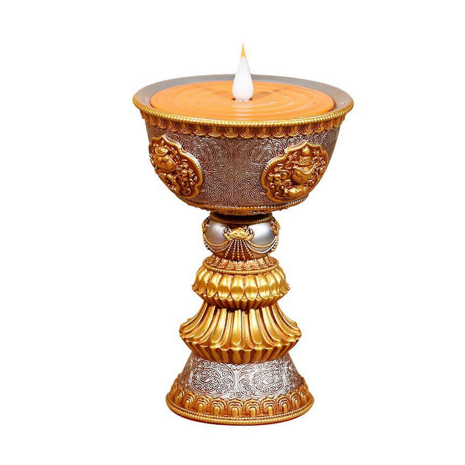 LED Simulated Flame LED Resin Lamp for Temple Ceremonies, Electronic Butter Lamp Rechargeable for Buddhists, Multicolor