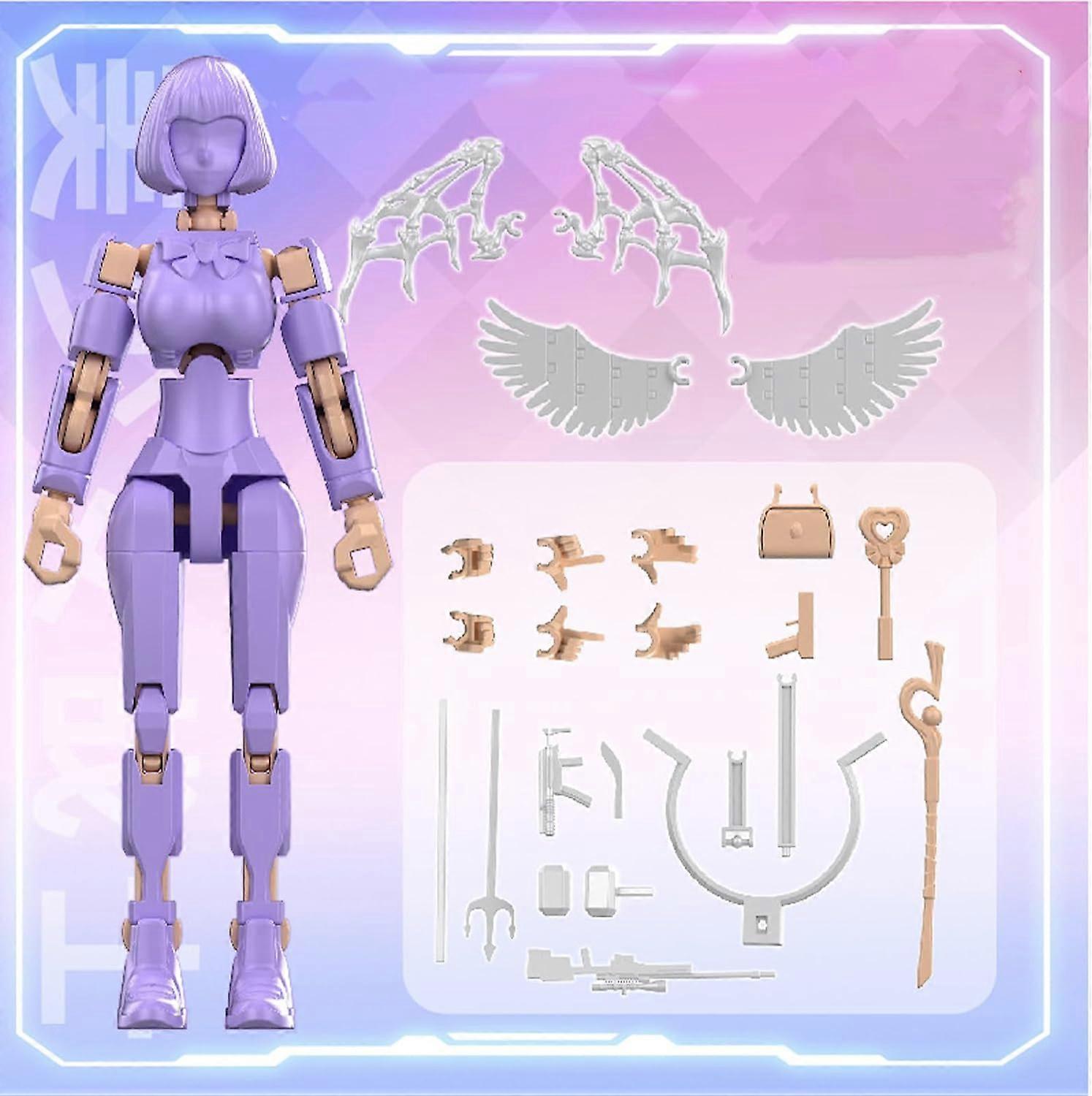 Action Figure Construction Blocks, Modular Building Set for Multi-Joint Figures, Purple Figure Playset for Kids