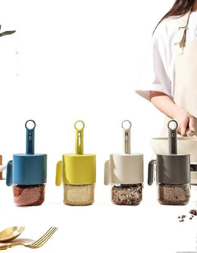 Retractable spoon flavoring kitchen jar (cool grey)