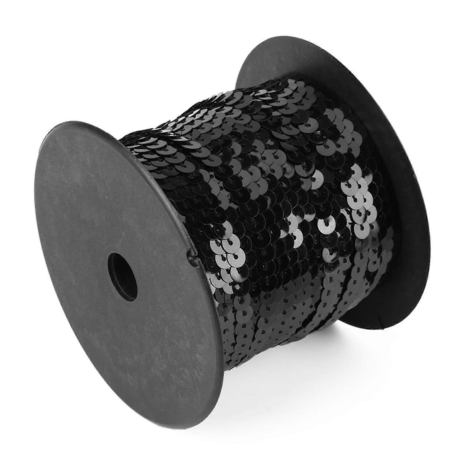 DIY 100 Yards 6mm Shiny Trim Sewing Strings Flat Round Sequins Line Accessory (Black)