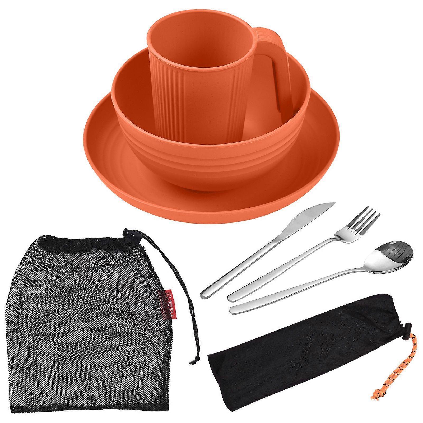 Camping Utensils Set for 2 Portable Wheat Straw Mess Kit with Bowl Plate Cup Fork Knife Spoon Outdoor Tableware and PicnicwareYMHC