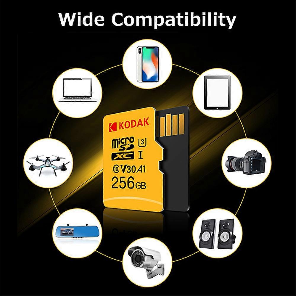 Kodak Micro SD Card 256GB TF Card U3 A1 V30 Memory Card 100MB/s Reading Speed 4K Video Record