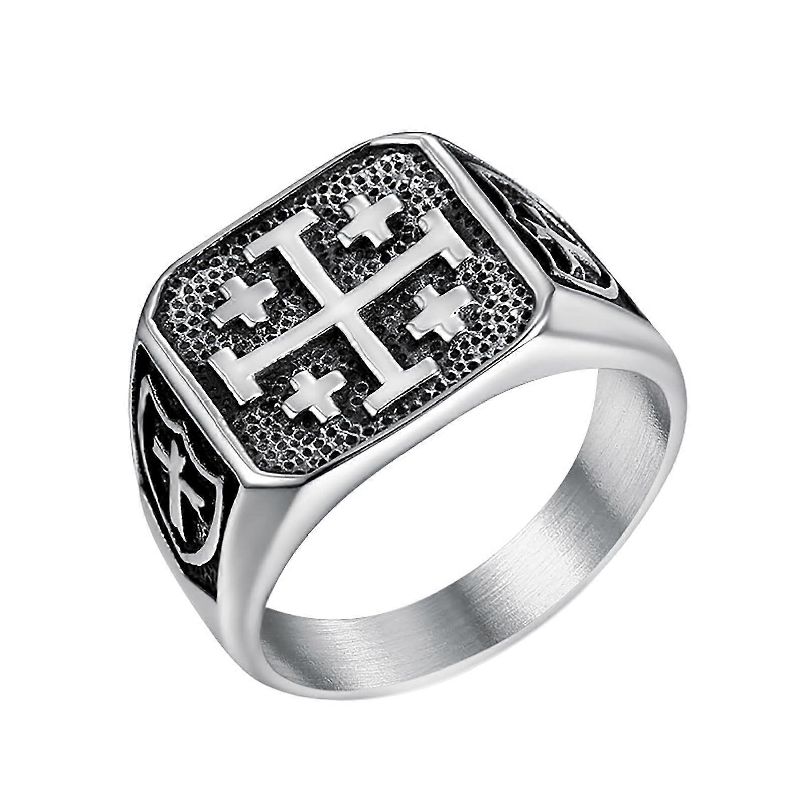 Men's Cross Ring Signet Ring: Retro Christian Cross Stainless Steel Catholic Gift Size 5770