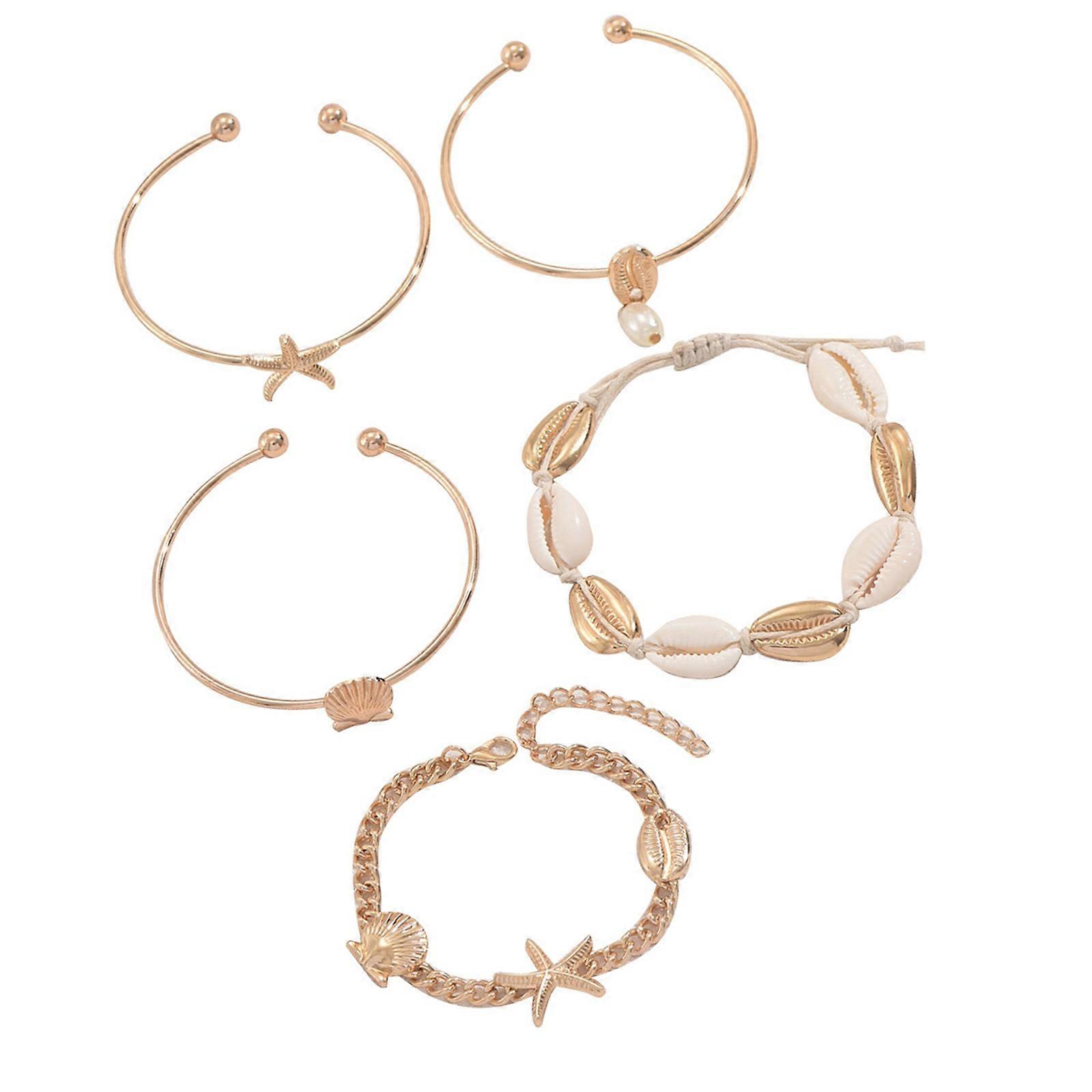 Stackable Shell Starfish Bracelet Adjustable Stackable Bangle Summer Beach Wristband Jewelry Gift for Women Multicolor