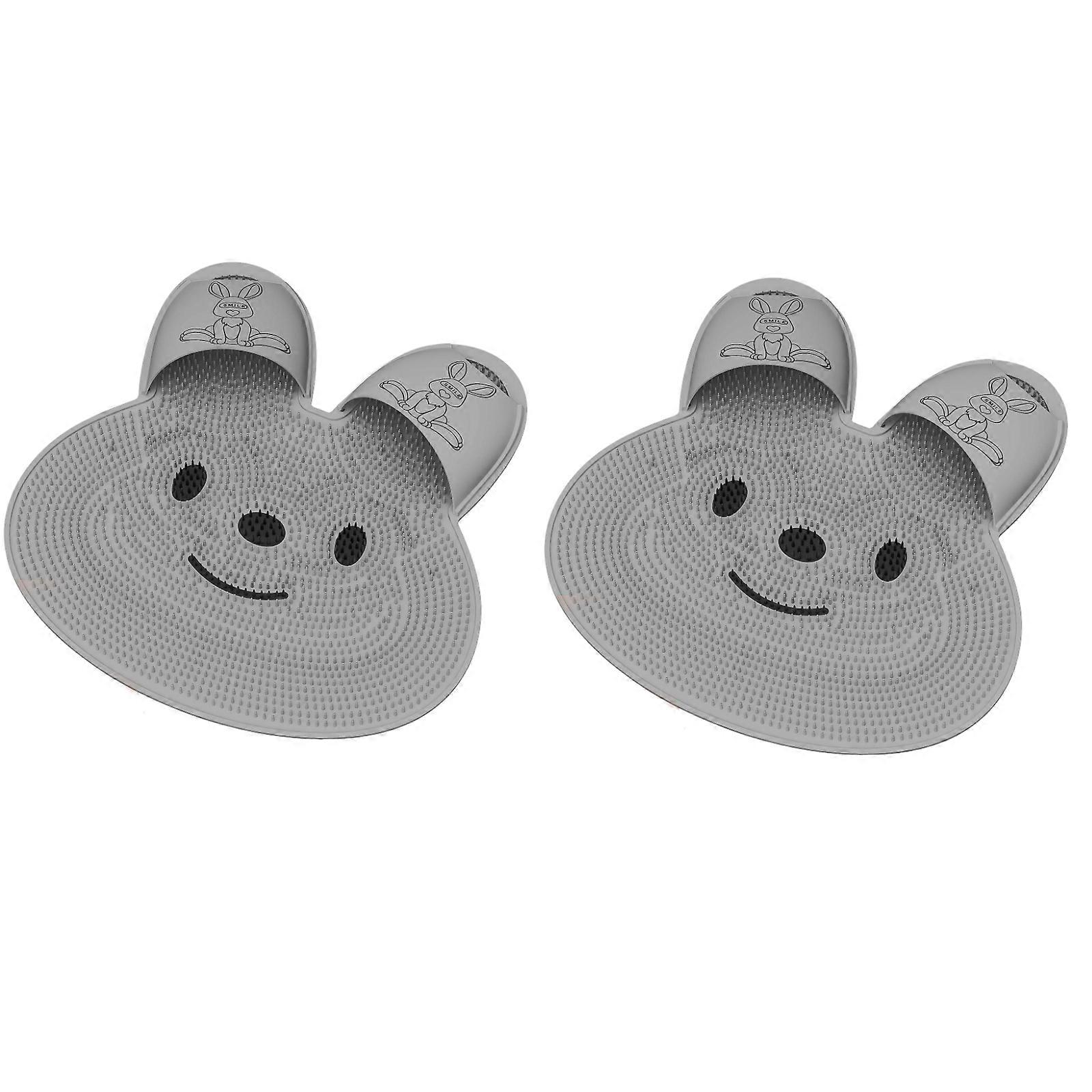 2-pack Extra-Large Shower Foot Scrubber Mat - Non-Slip Bath Massage Pad for Exfoliation, Cute Animal Design, Gray