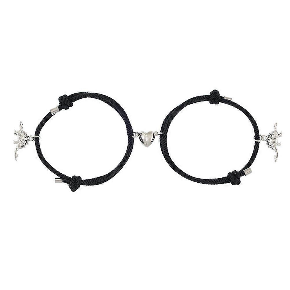 Connection Bracelets Wrist Chain Decor Black 30.00X2.30X1.00CM Heart-Shaped Pendant 2Pcs