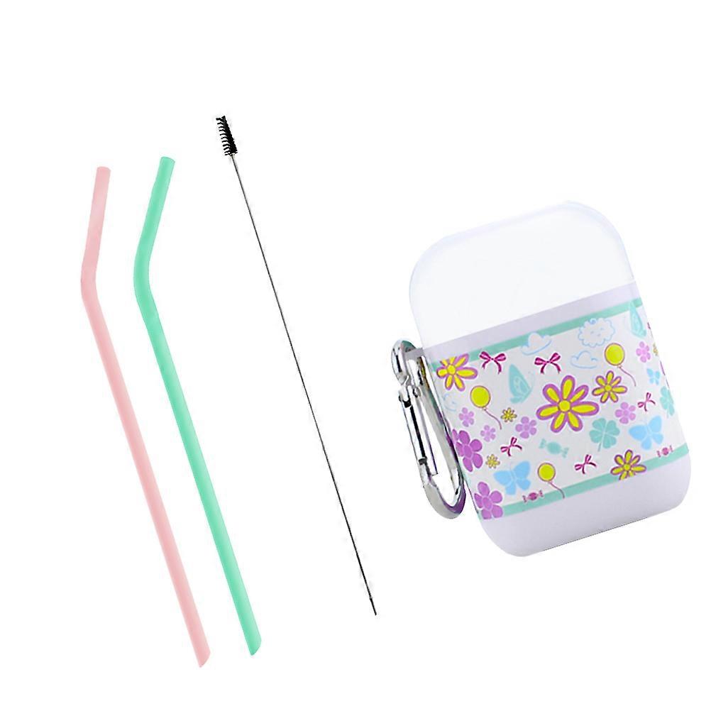 Silicone Drinking Straws Portable Foldable For Home Office Daily Use Pink 1Set