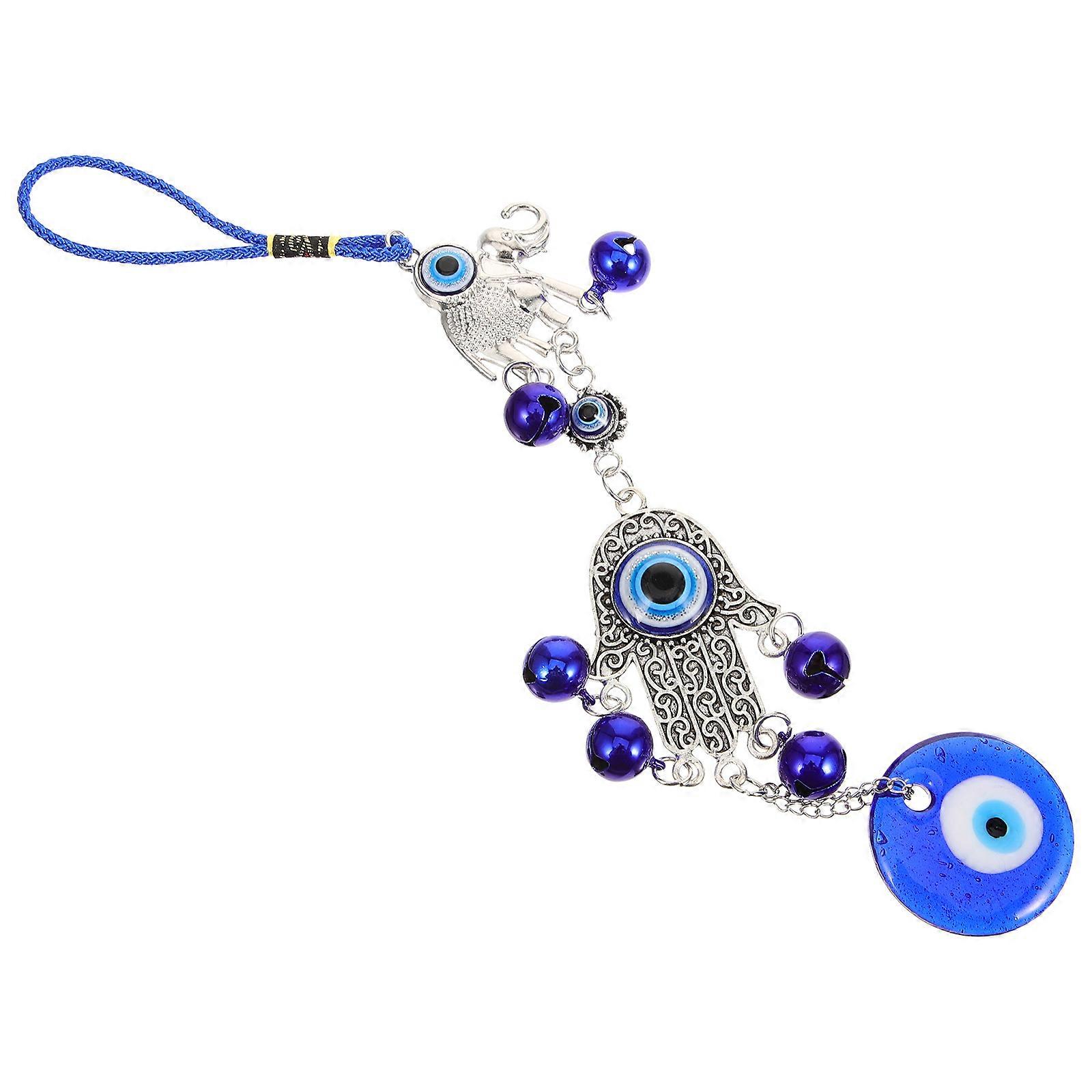 Evil Eye Car Charm with Bells – Protective Pendant for Home, Office, and Vehicle – Unique Lucky Hanging Decor