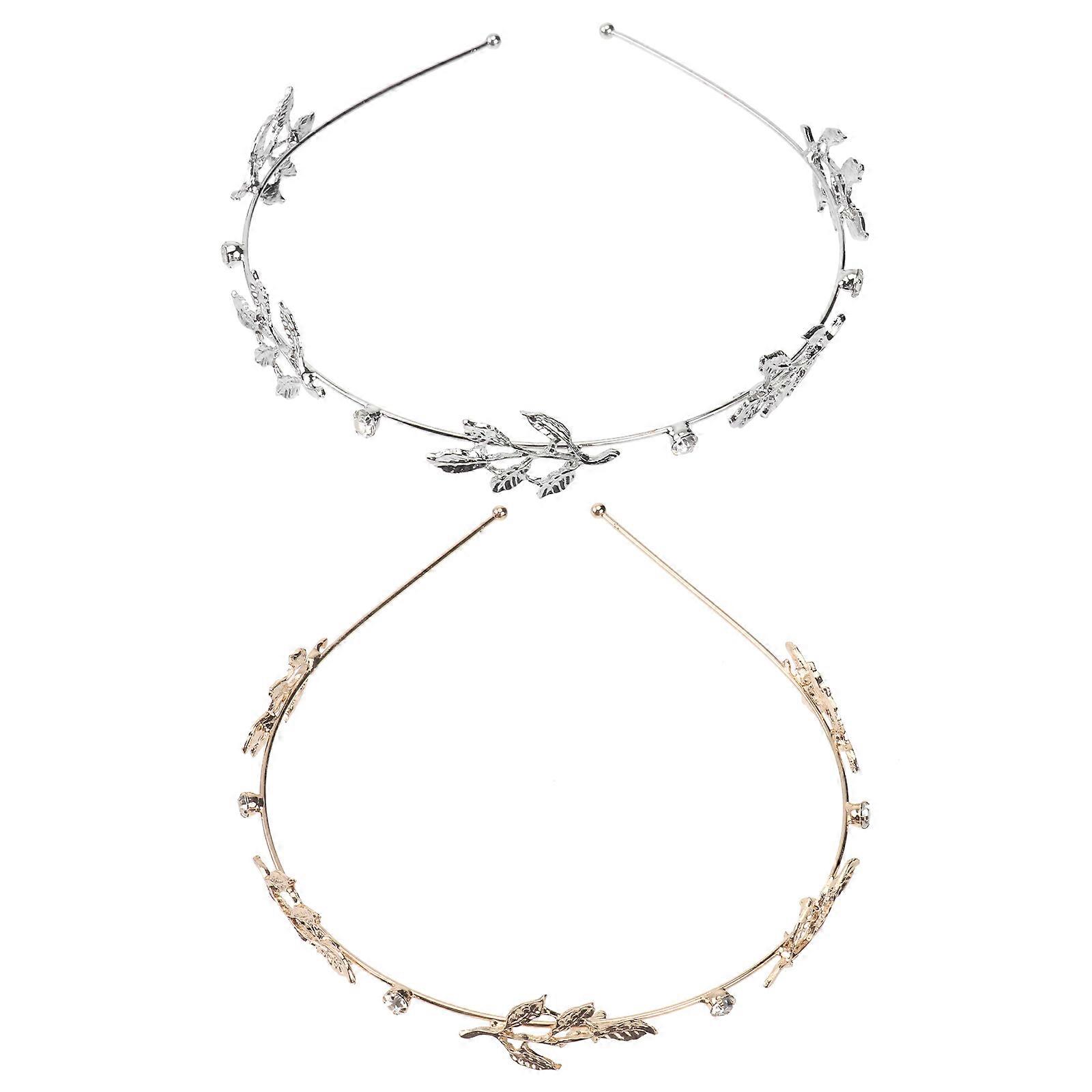 2pcs Women Headband with Rhinestone and Leaves for Special Occasions Assorted Color Alloy