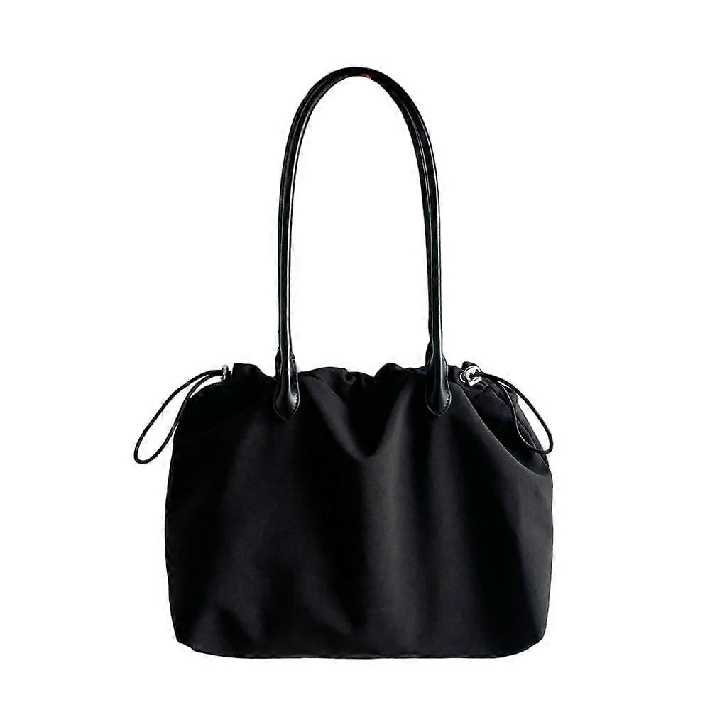 Lightweight nylon crossbody bag for spring and summer with drawstring closure for daily commuting or casual shopping, black, bag organizer