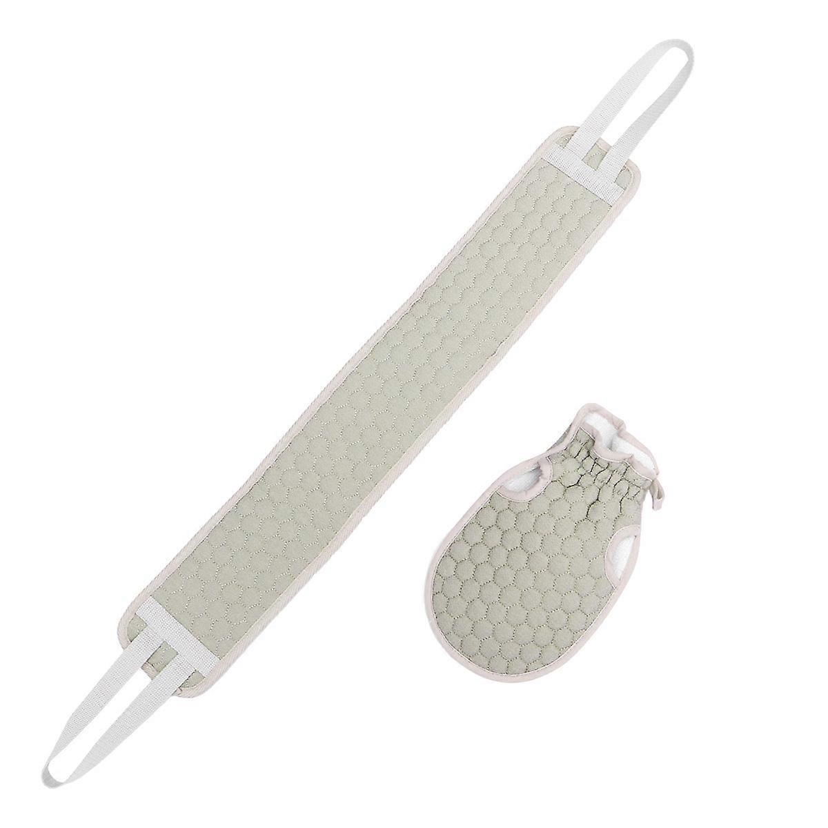 Long Strip Bath Towel for with Comfortable Band Grind Arenaceous Light Grey 2pcs Gloves