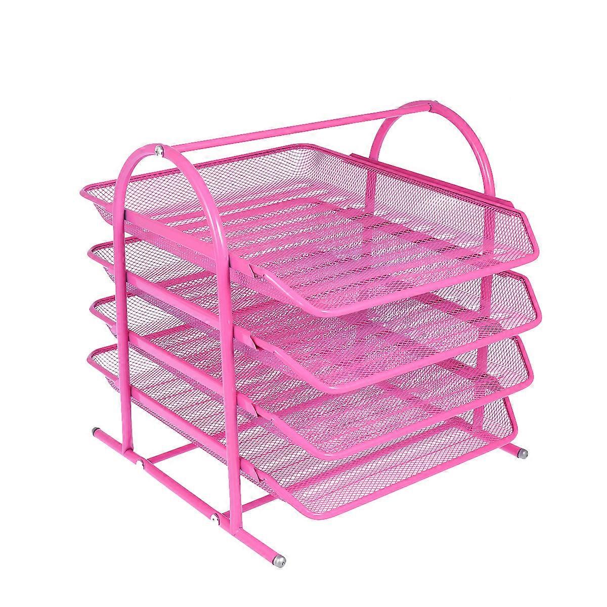 File Stand Desktop Storage Rack for File Organization 1Pcs 4 Layer Pink