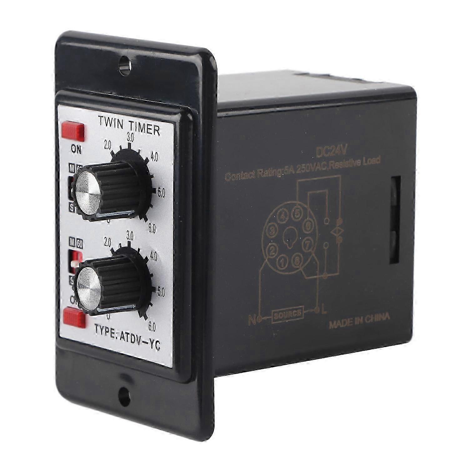 On Off Twin Timer Relay Knob Control Time Switch ATDV-YC 6S-60M (DC 24V)