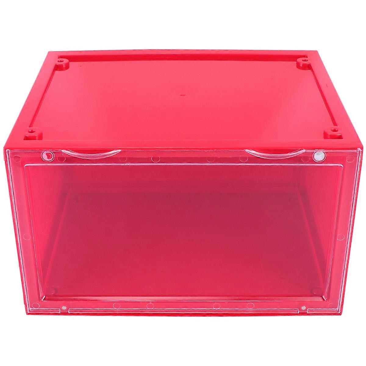 Ayakkabı Rafı Kutusu Ayakkabı Düzenleyici Yan Açılış Şeffaf Yan Kapak Kırmızı 35.5x27.5x21.5cm 1 Paket