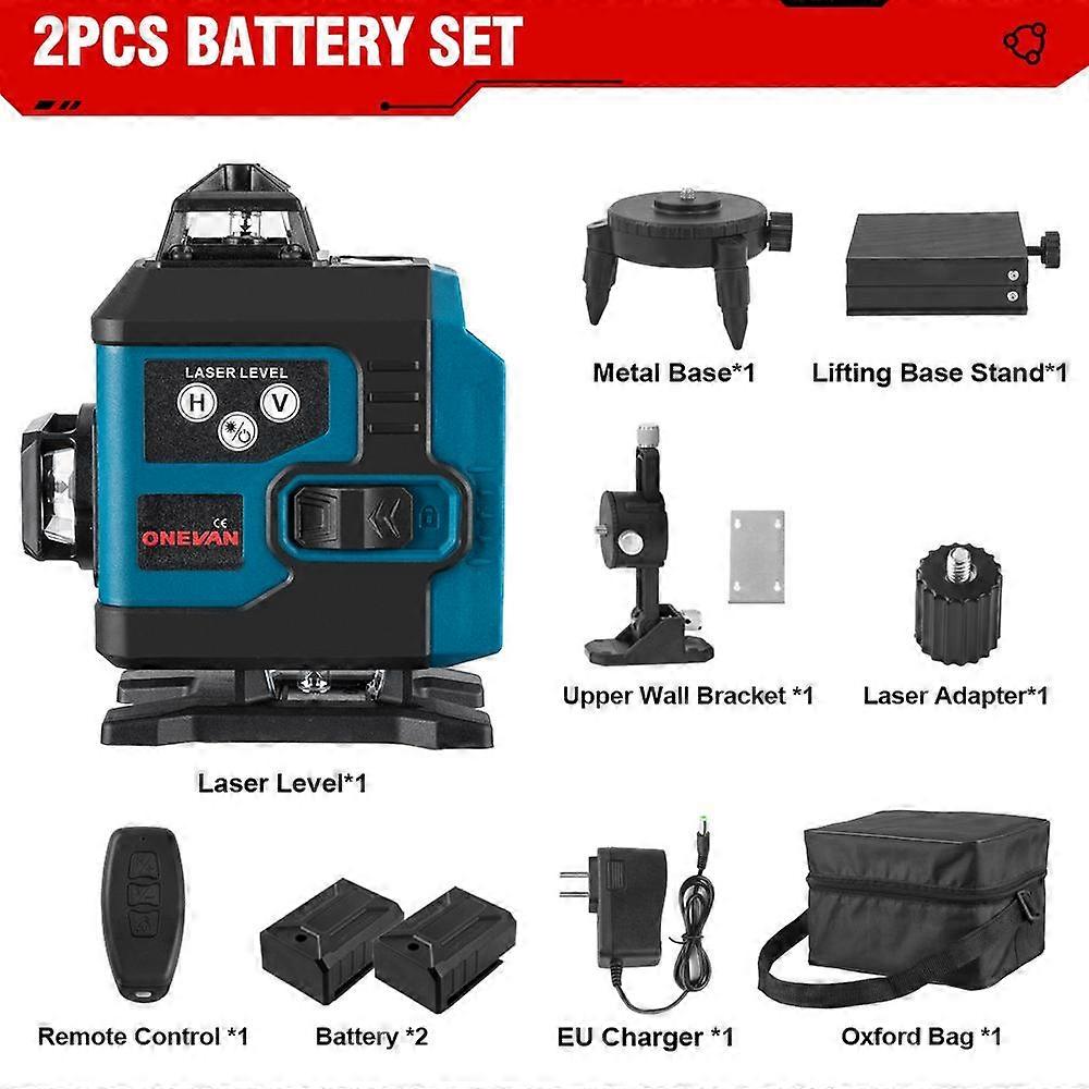 ONEVAN 16 Lines 4D Laser Level Self-Leveling 360 Horizontal And Vertical Cross Super Powerful Green Laser Level With 2 Battery