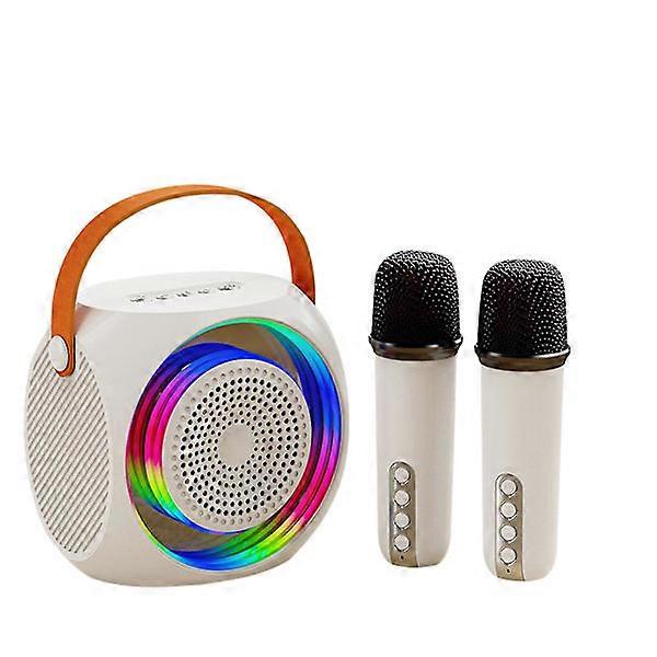 Portable Bluetooth speaker with 2 wireless microphones for kids and adults with LED lights