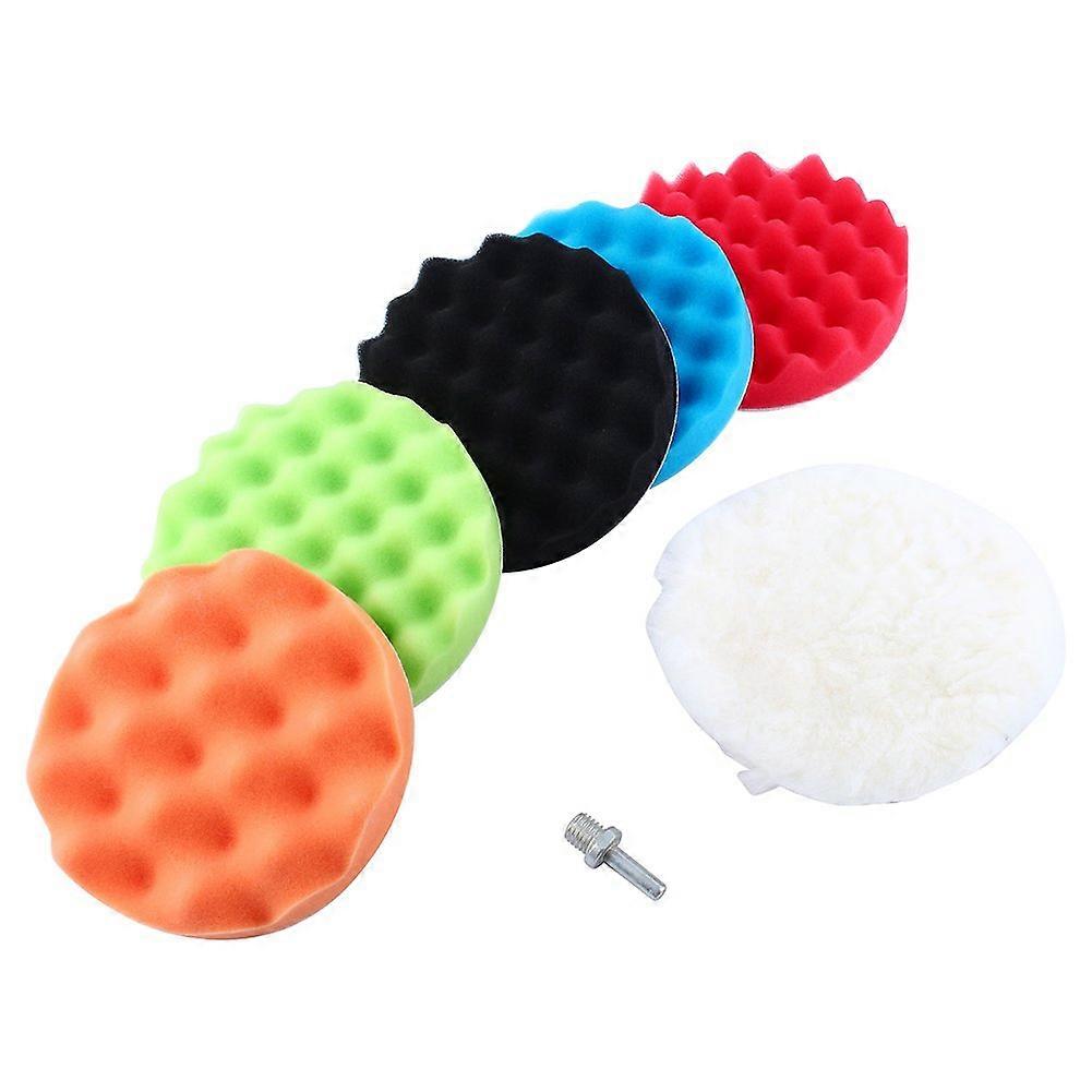 Auto Polierpad Reibpaste Kit 180mm 7Pcs 6 Zoll Polierschwamm Wachs Pads M14 Adapter Wolle Material Mehrfarbig