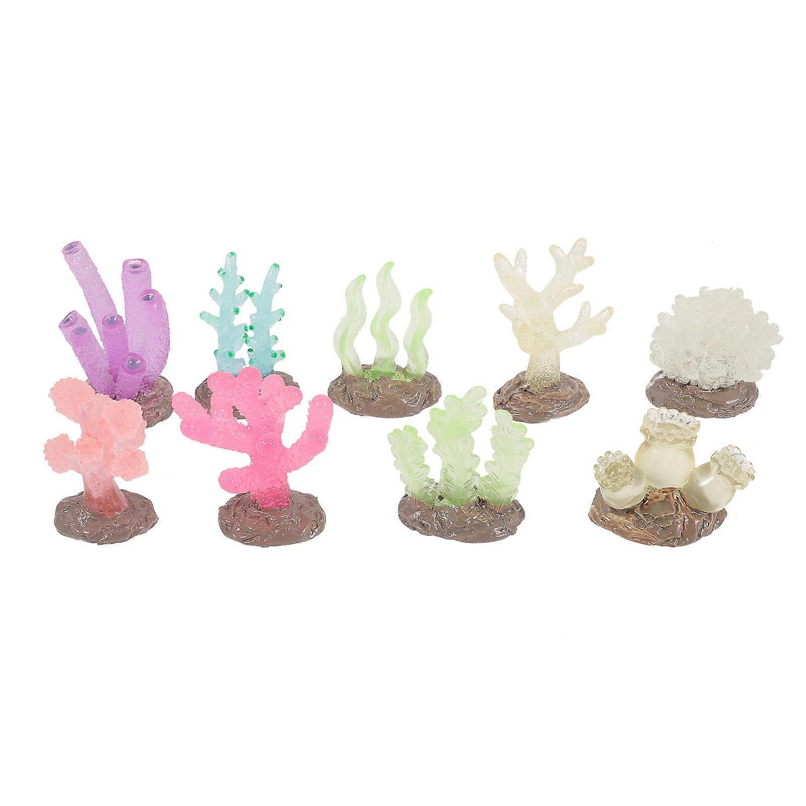 9Pcs Artificial Coral Decor Simulated Reef Glow in the Dark Small Coral Statue Ornament