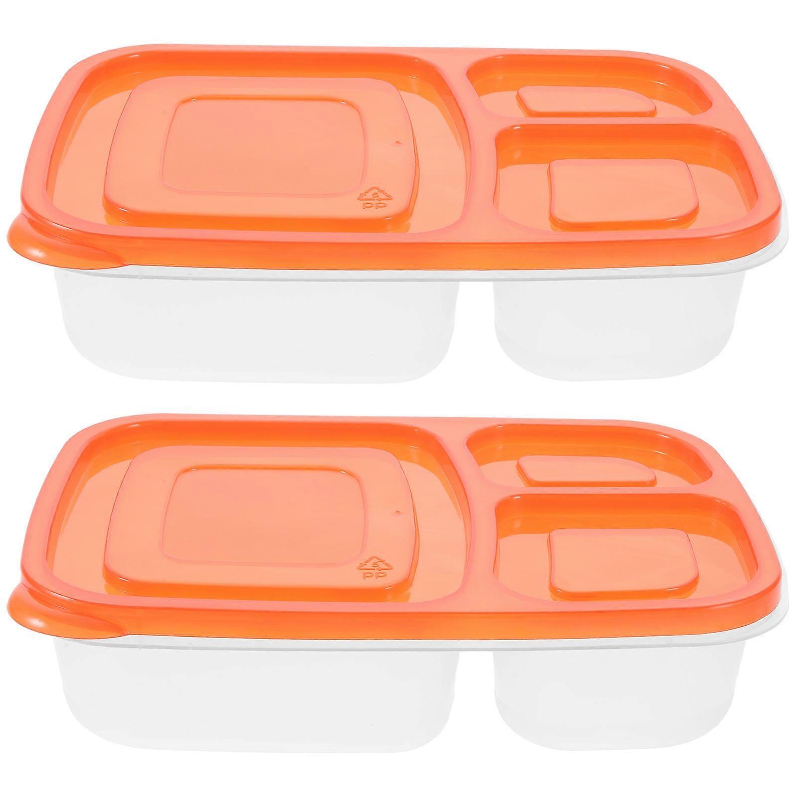 Plastic Bento Box Three-Grids for Lunch Storage 2Pcs Portable Containers