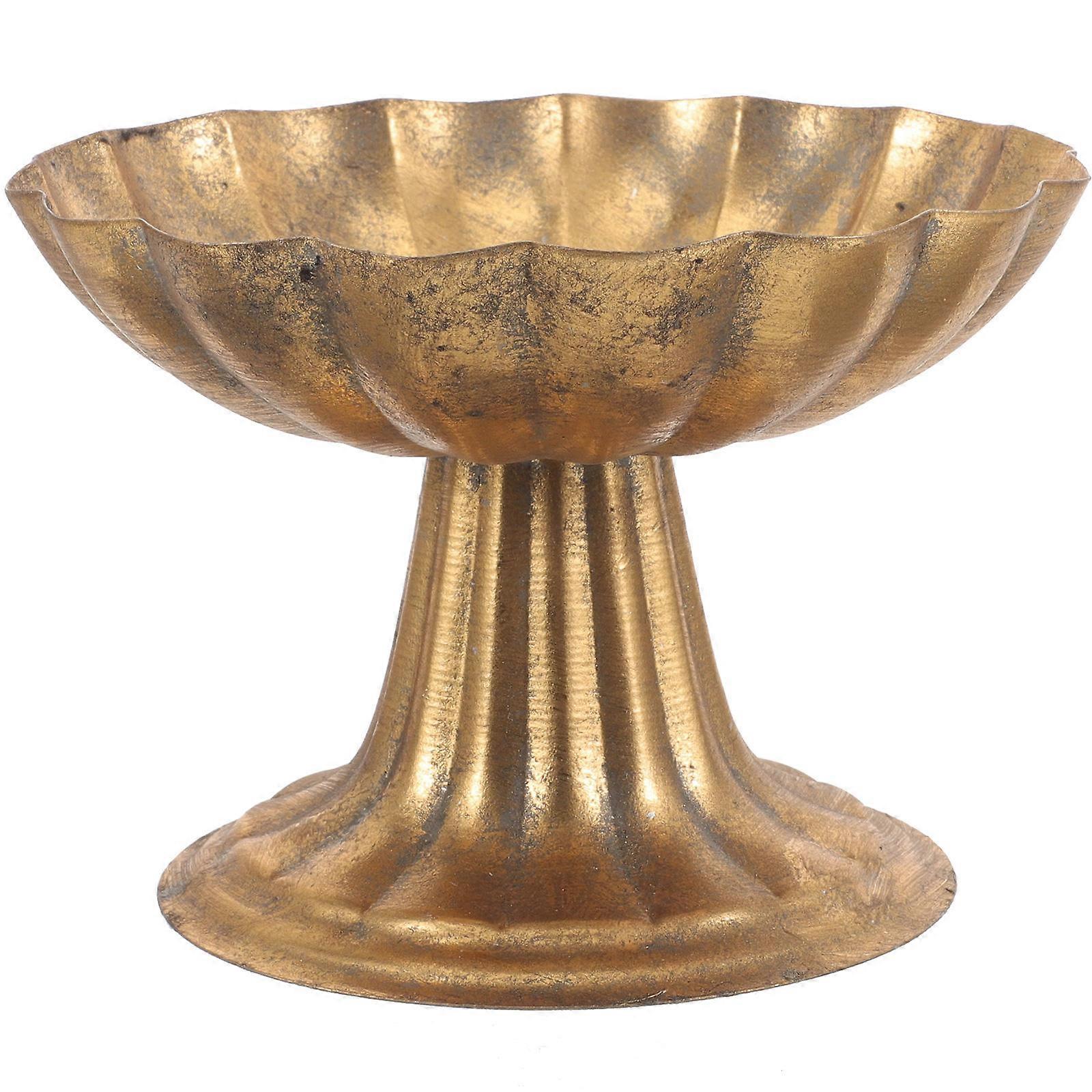 Golden Metal Offering Plate for Decoration with Unique Patterns and Fine Craftsmanship 6.5 x 0.8 inches