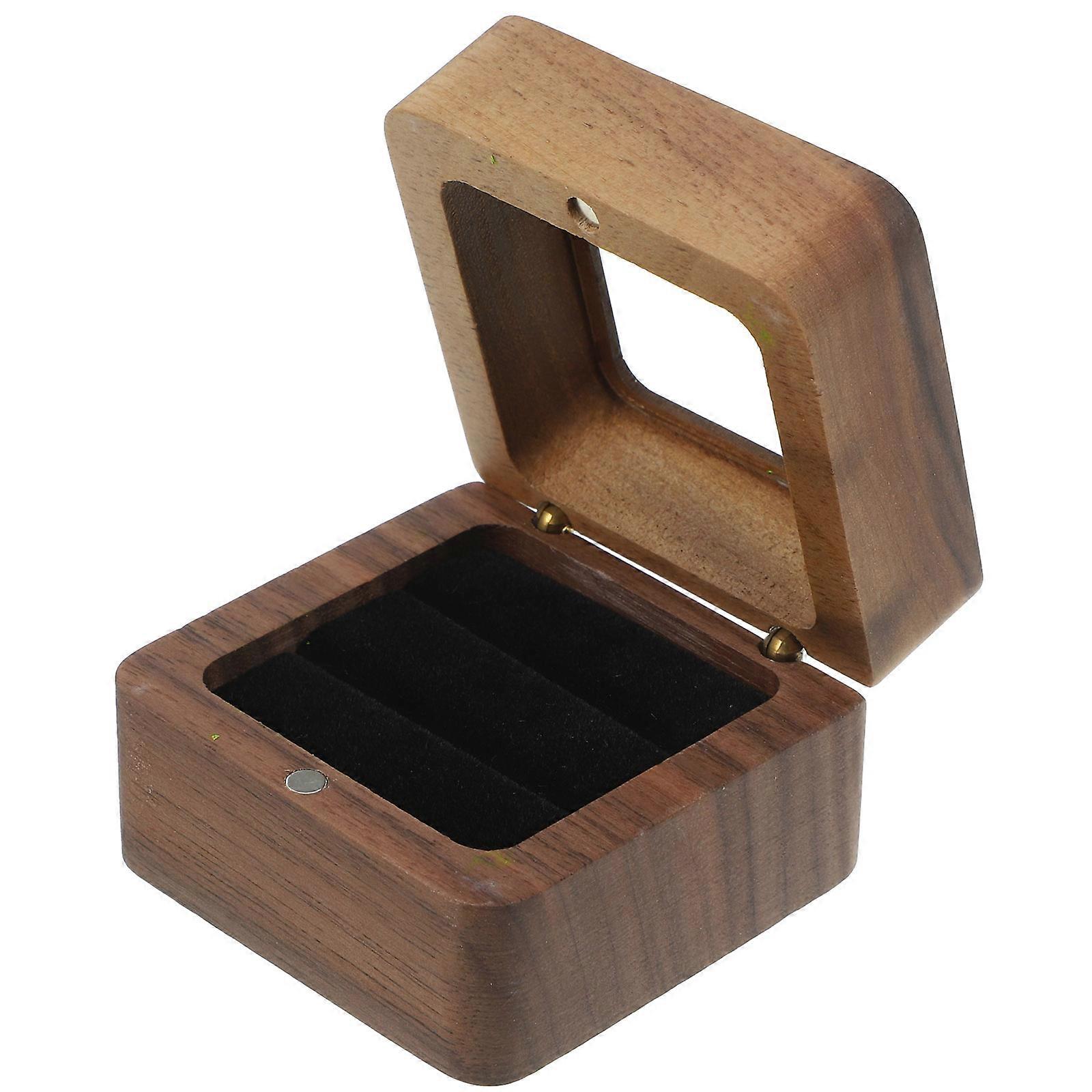 Brown Wooden Ring Box for Wedding Ceremony Engagement Perfect Size Square Shaped Storage