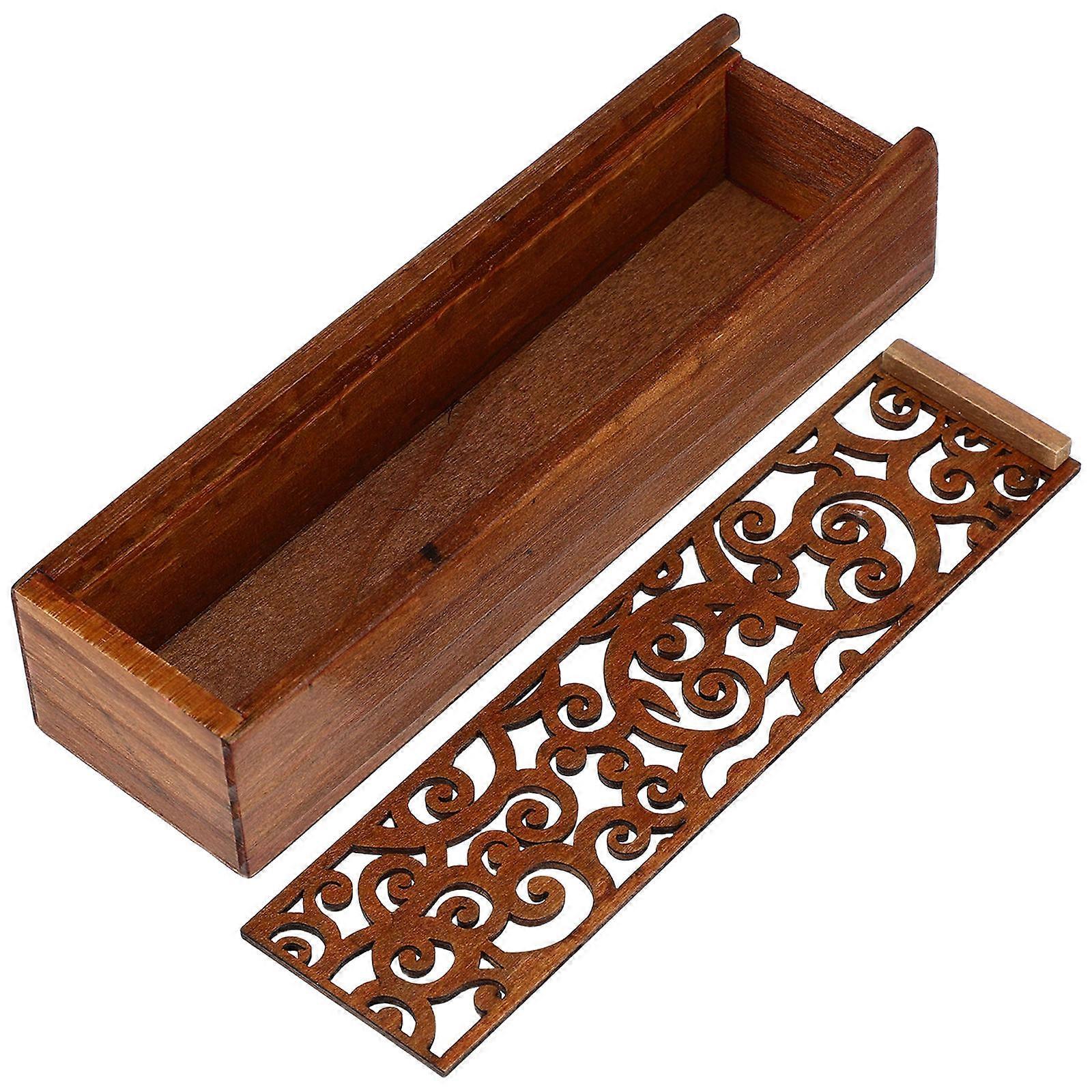 Brown Wooden Craft Organizer and Storage Box with Elegant Lace Design for Home Use 10.5 x 4 x 4 inches