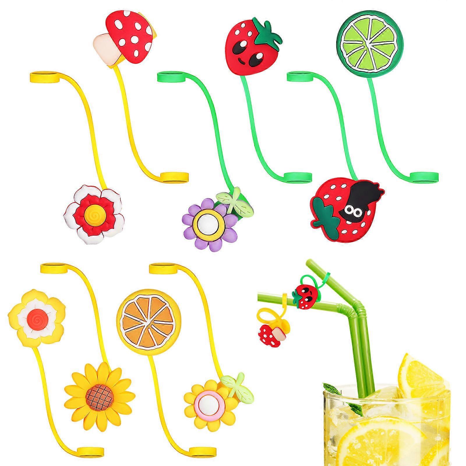 Silicone Straw Covers with Cute Cartoon Designs for Tumblers Reusable and Assorted Colors