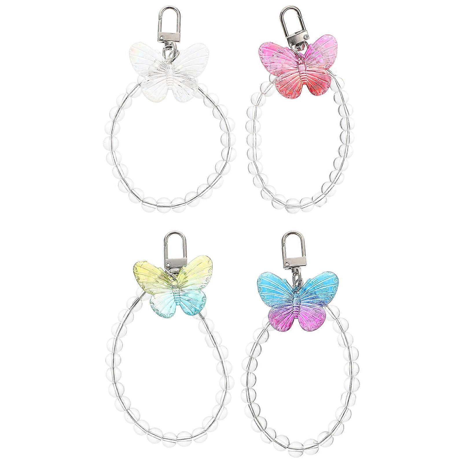 Acrylic and Metal Bead Wrist Chain Decorative Bag Strap for Phone Key 4 Pieces Assorted Color