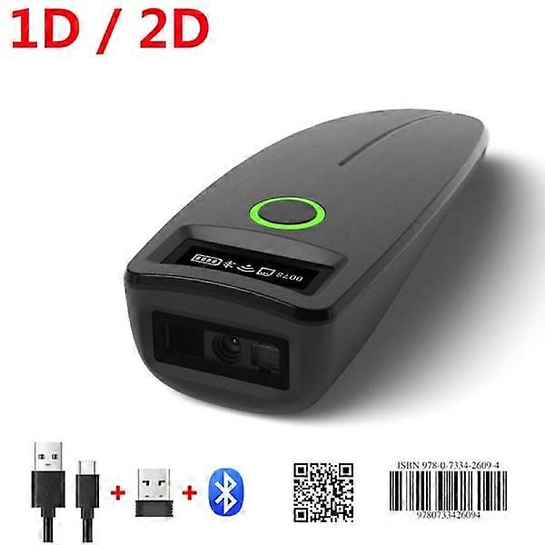 Mini lecteur de codes-barres USB filaire / Bluetooth / 2.4G sans fil 1D Scanner 2D QR PDF417 EAN13 Lecteur de codes-barres Datamatrix noir