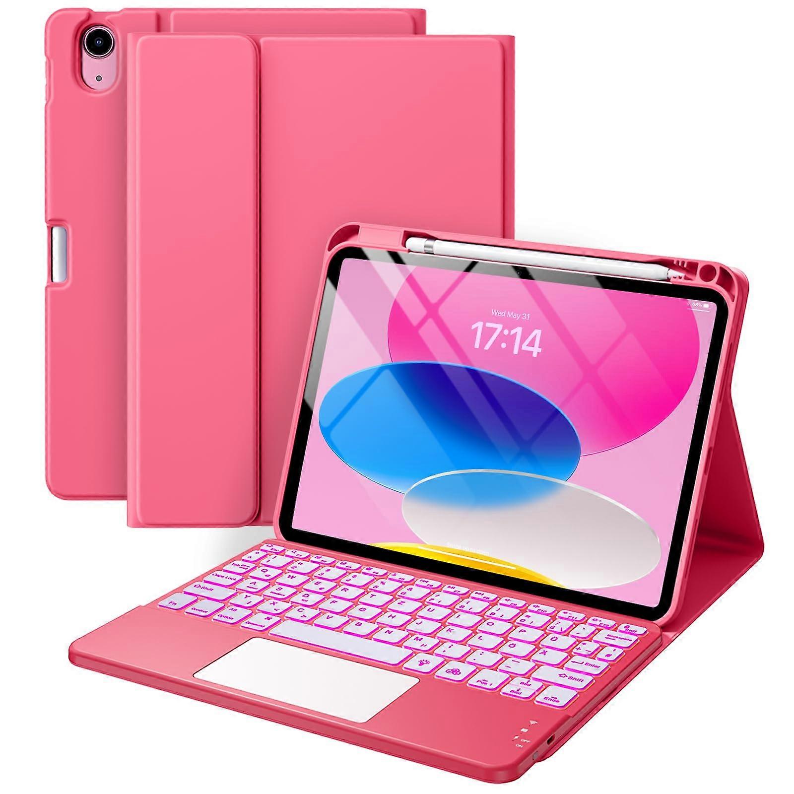 Keyboard Case for iPad 10th/11th Gen, 11/10.9', Trackpad, Backlight, QWERTZ, Pink