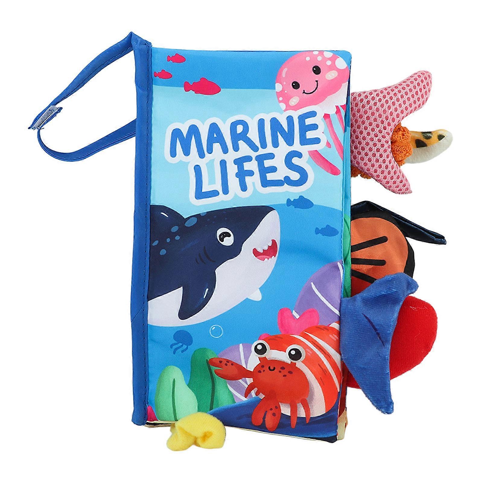 Baby Tail Book 3D Educational Animal Touch Feel Soft Crinkle Cloth Book for Infants Toddlers Ocean