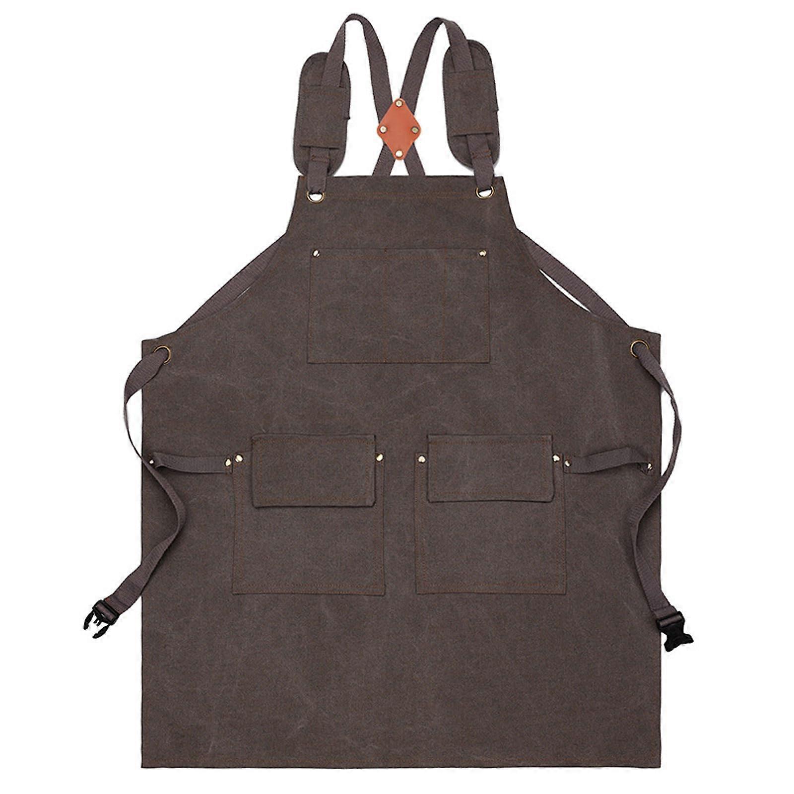 Garden Apron Canvas, Adjustable Strap, Three Pockets, Cross-Back, Unisex Kitchen Apron Gray 68x75cm