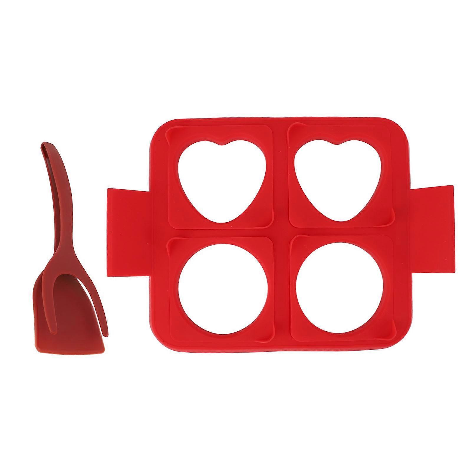 Stampo per frittata in silicone 4 in 1 con spatola, antiaderente e resistente al calore per uova e pancake, rosso