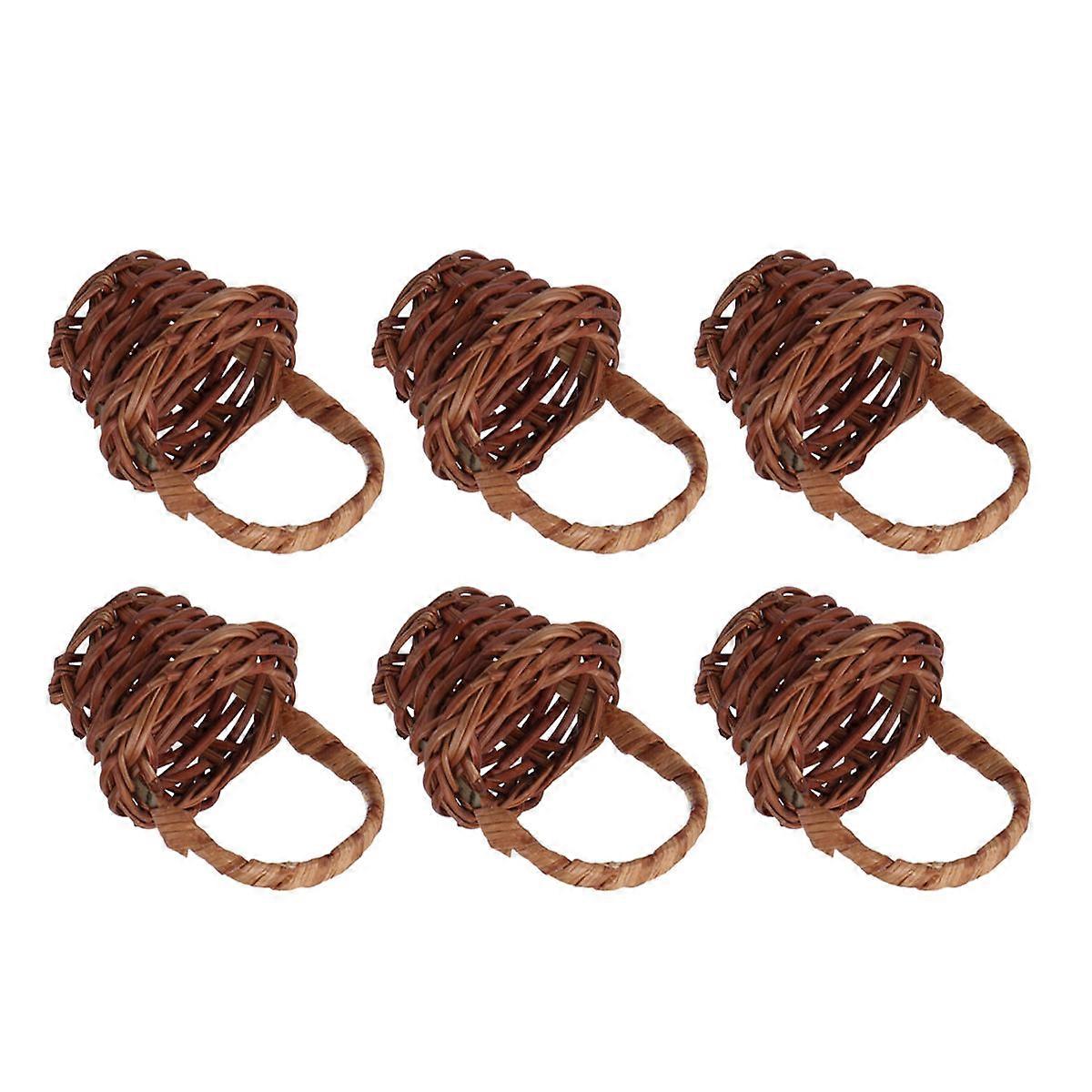 Mini Rattan Basket Set of 6 Portable PP Baskets for Kids Playing Coffee Color 2.5 Inches Size