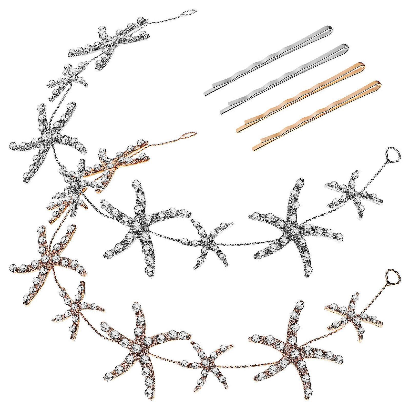 a polished and professional product description based on your input:
**2pcs Bridal Headbands – Shiny Rhinestone Sea Animal Design – Elegant