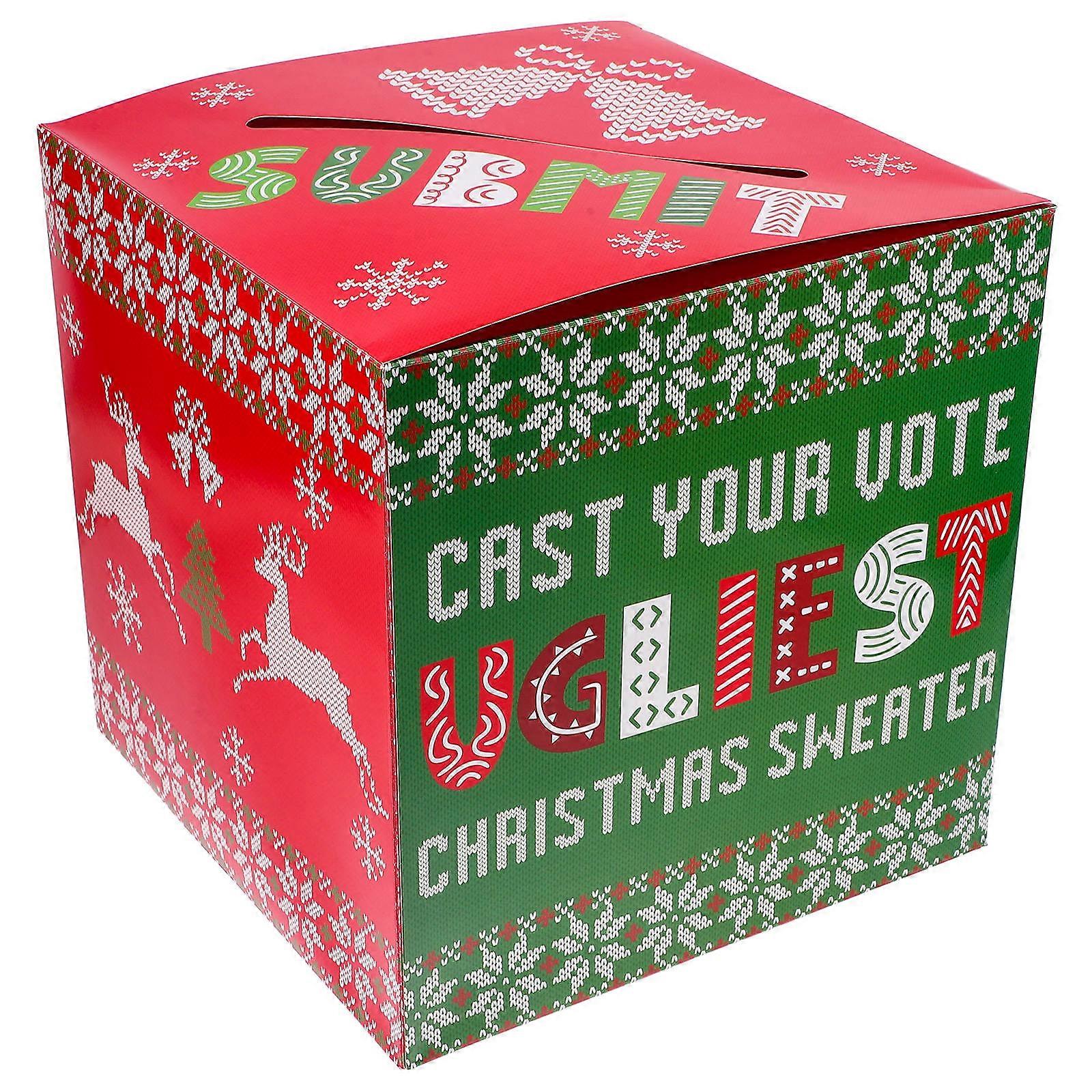Voting Box Raffle Ticket Container With Slot Festive Design For Christmas Party 23X23X23CM 1Pack